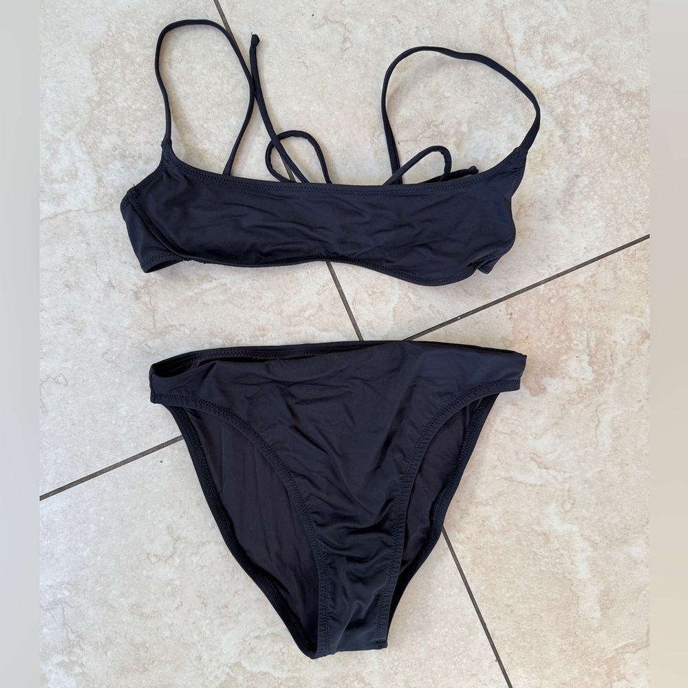Skims Black Iconic Dipped Bikini Bottoms and Micro Scoop Top